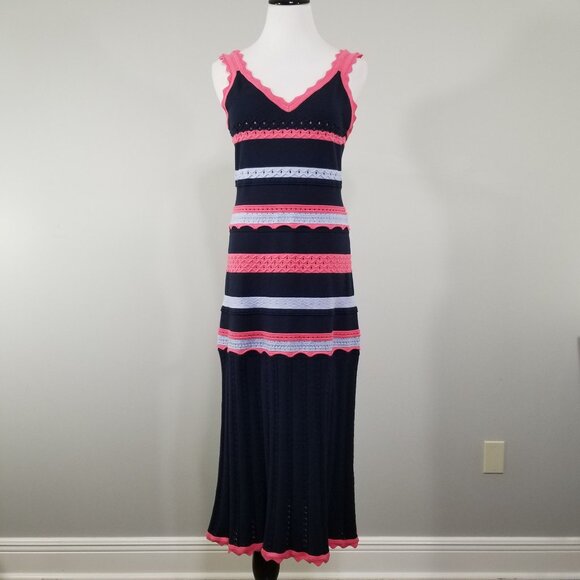 Nwt Milly Striped Pointelle Knit Midi Dress M Womens Coastal Resort Yacht Club - Picture 4 of 13